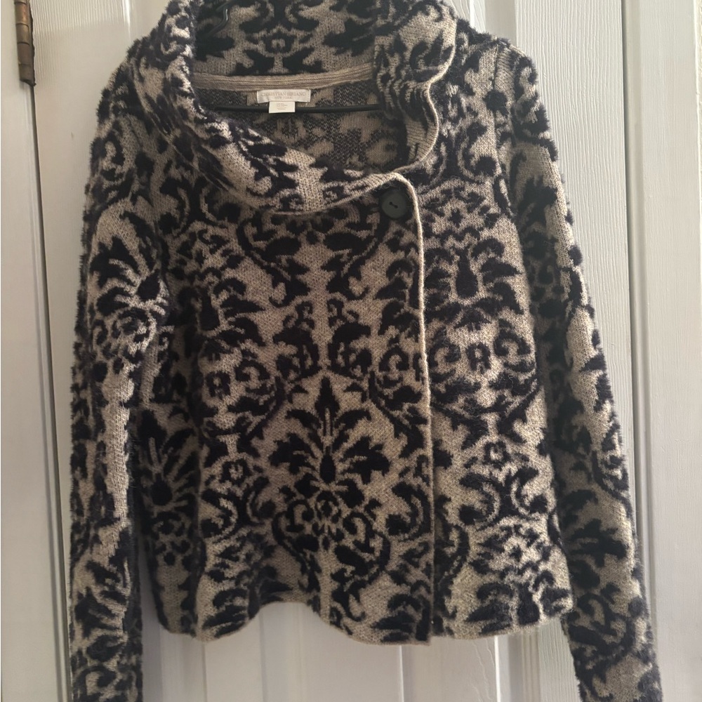 Christian Siriano Black and Cream Cowl Neck Sweater Jacket